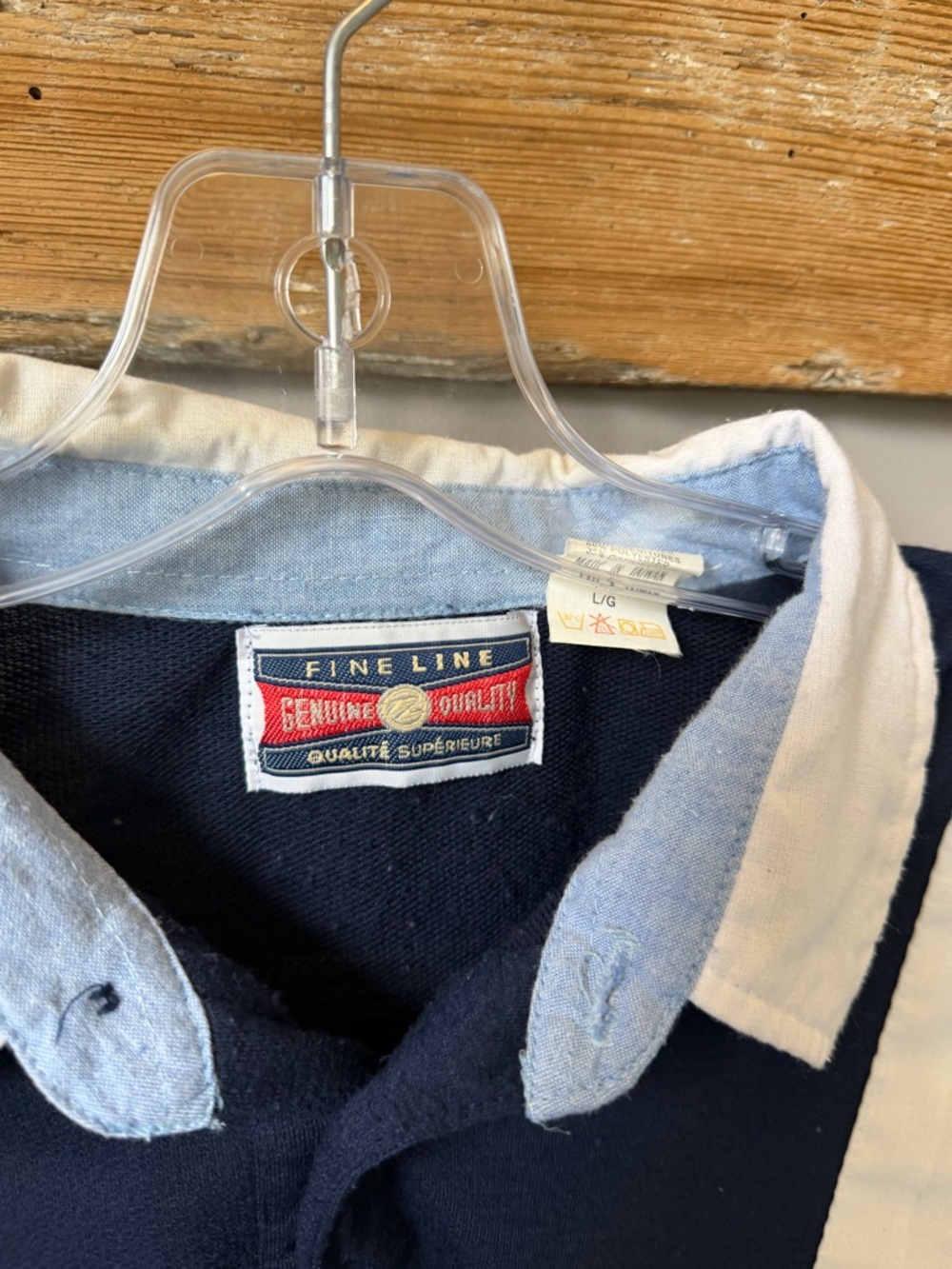 Vintage Fine Line Navy White Striped Rugby Polo Shirt Large eclectic grandpa - Picture 2 of 3